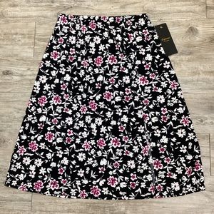 Expresso Women’s Black & White Burgundy Floral Midi Skirt Gartered Waistband